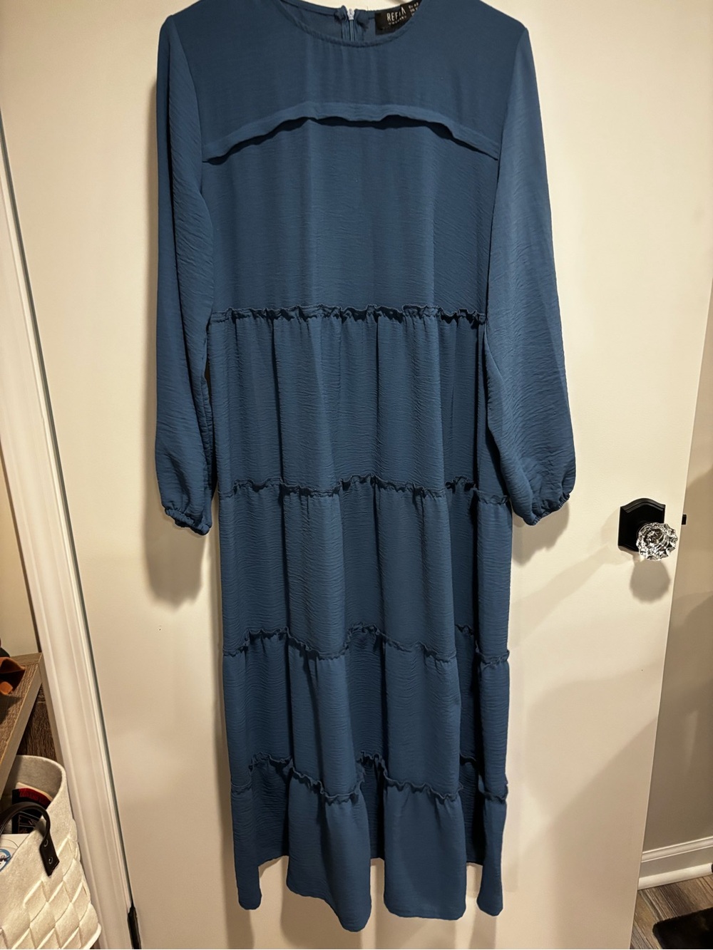 REFKA Tiered Ruffle Long Sleeve Maxi Dress Crinkle Fabric Size 10